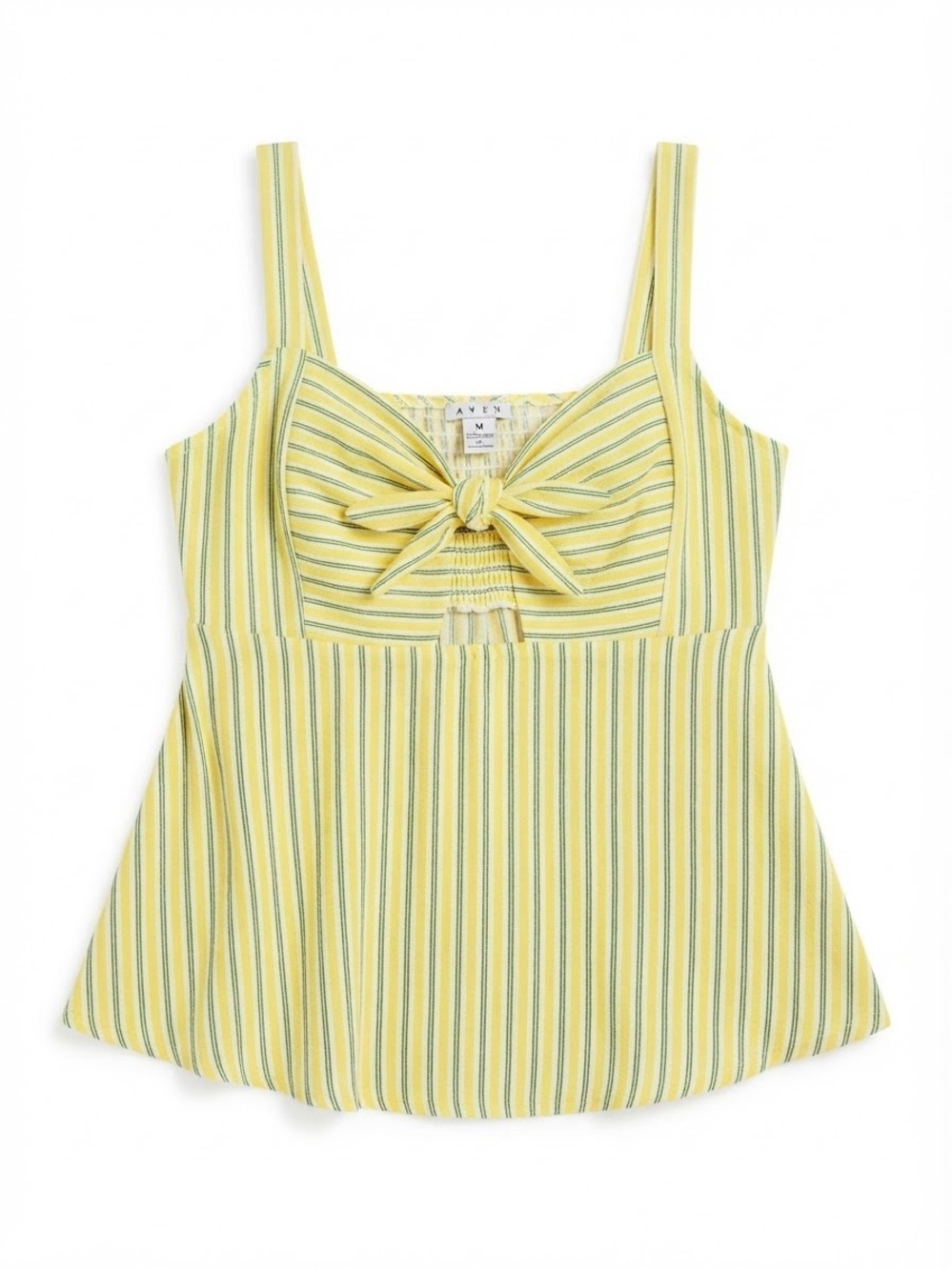 FAVLUX Yellow and Green Striped Peplum Smocked Tie-Front Camisole